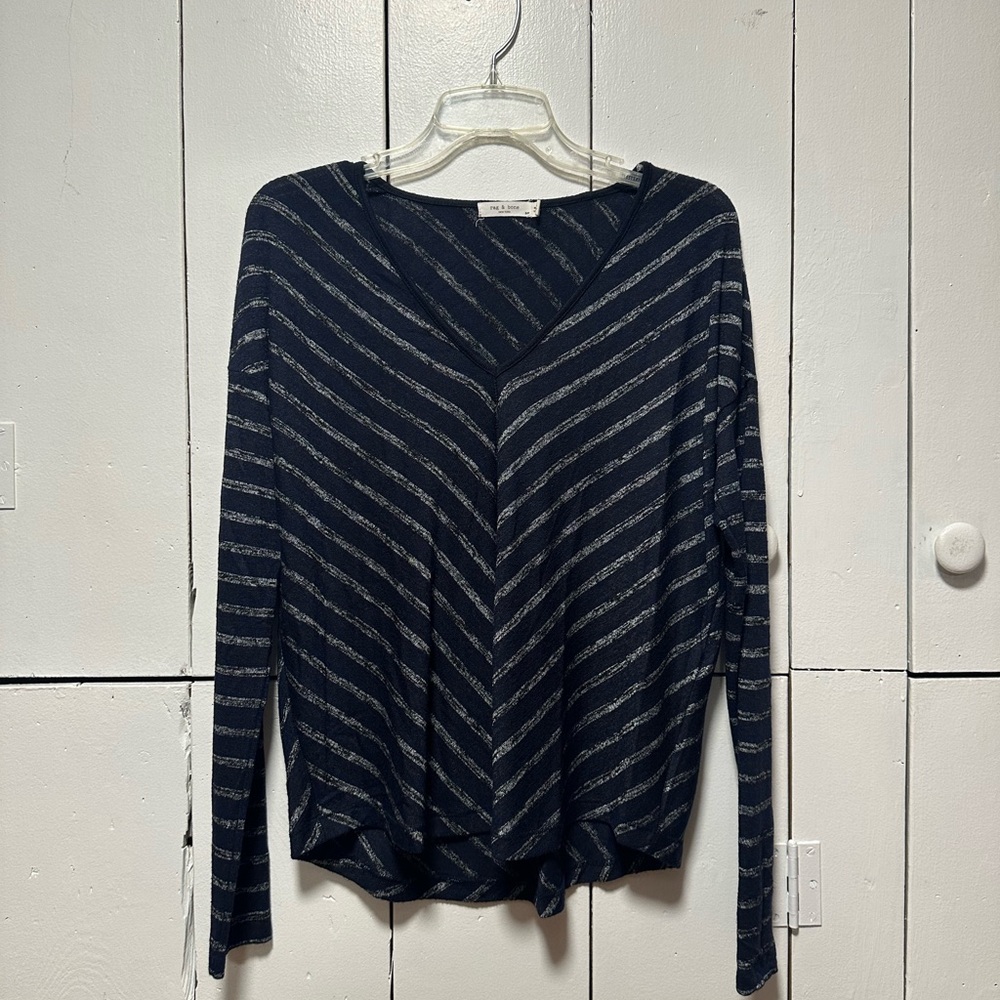 Rag & Bone Navy and Gray Striped Top